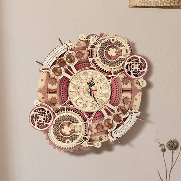 3D Wooden Puzzle Zodiac Quartz Wall Clock Time Art - PuzelCraft