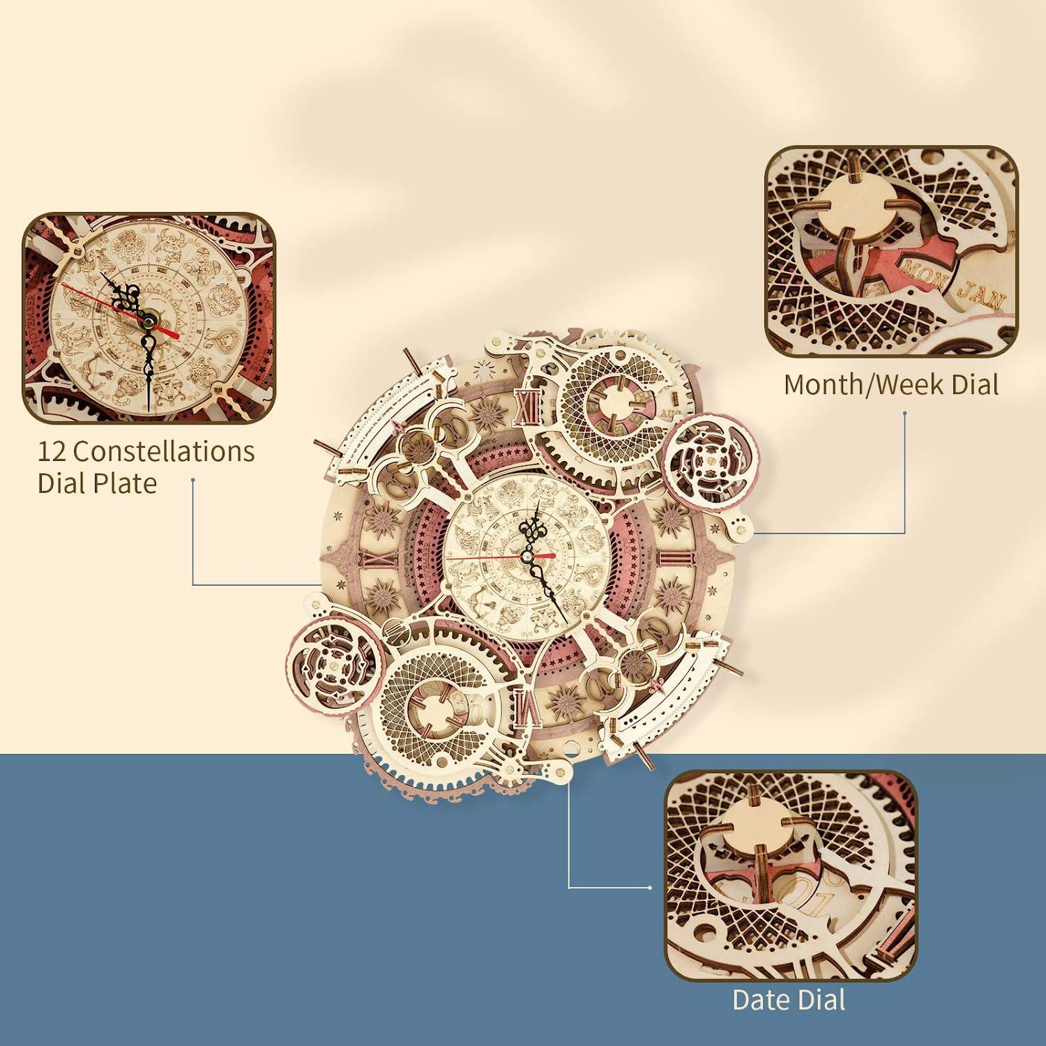 3D Wooden Puzzle Zodiac Quartz Wall Clock Time Art - PuzelCraft