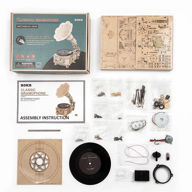 Hand Crank Classic Gramophone Wooden Puzzle Model - PuzelCraft