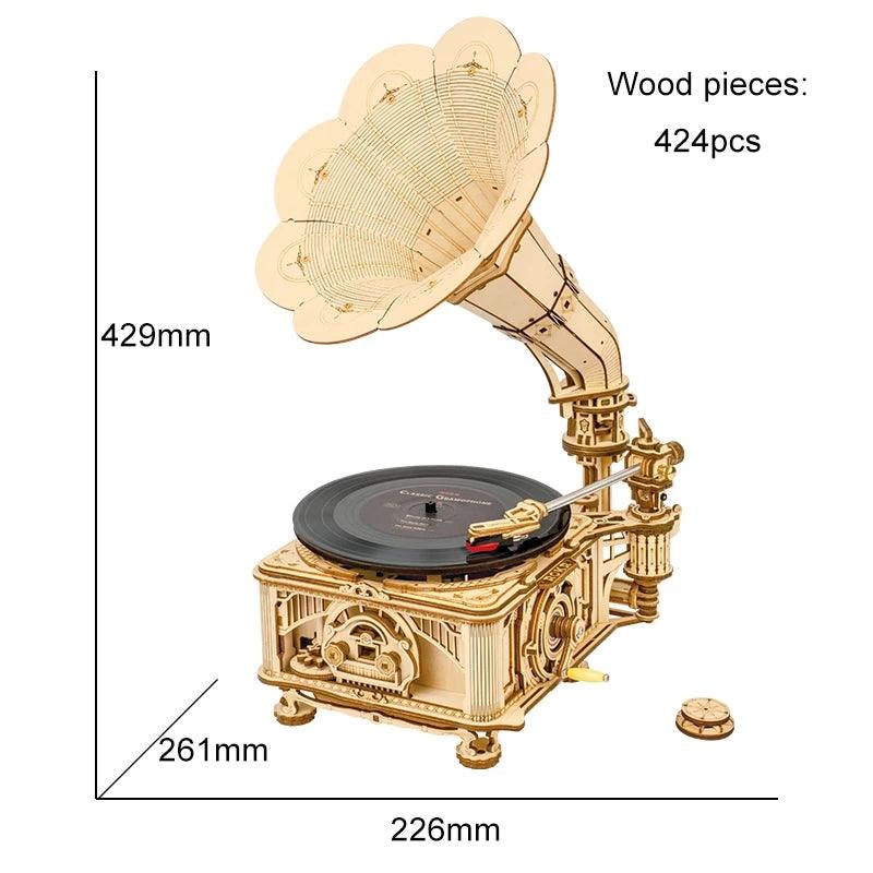 Hand Crank Classic Gramophone Wooden Puzzle Model - PuzelCraft