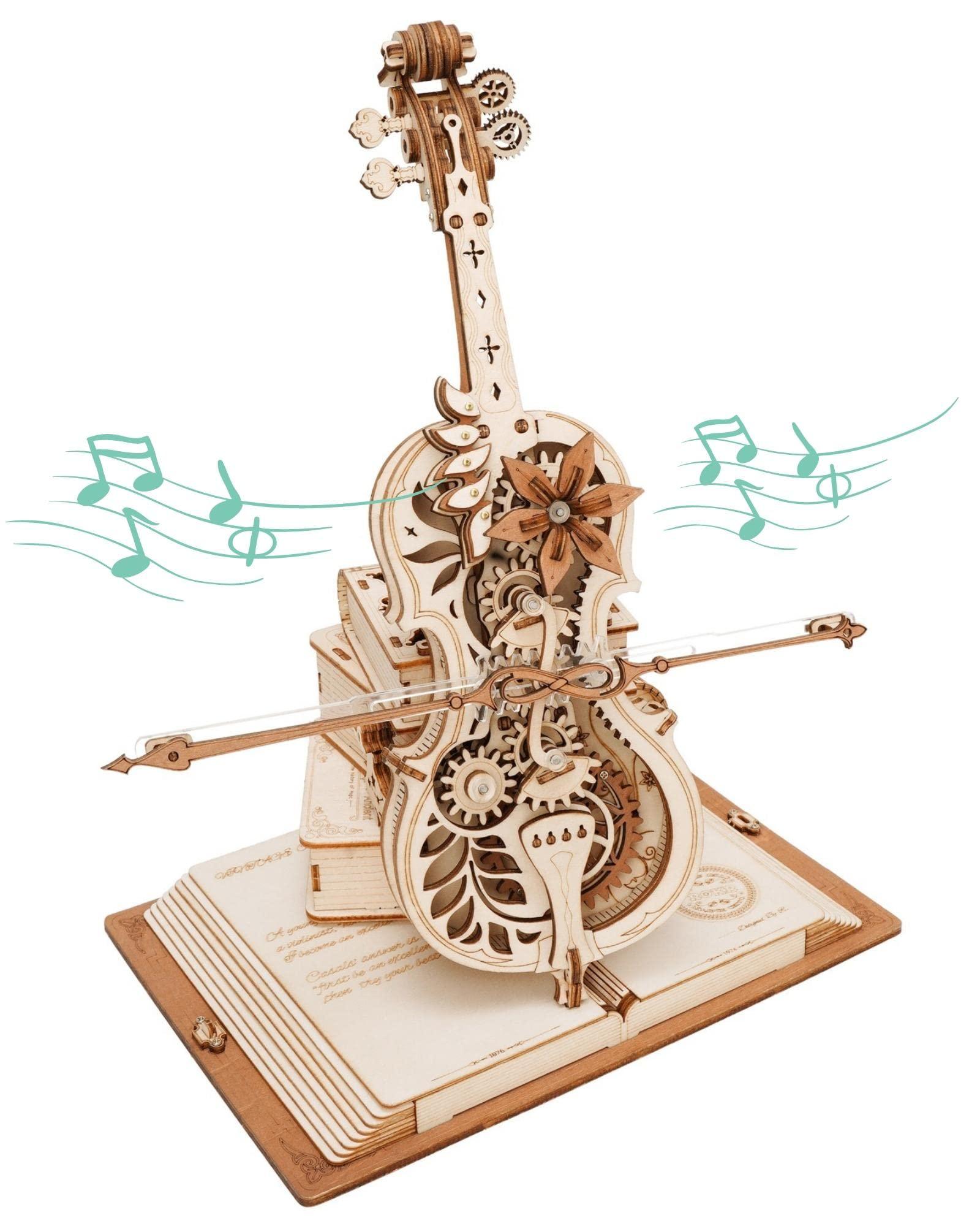3D Wooden Magic Violin Cello Mechanical Music Box Moveable - PuzelCraft